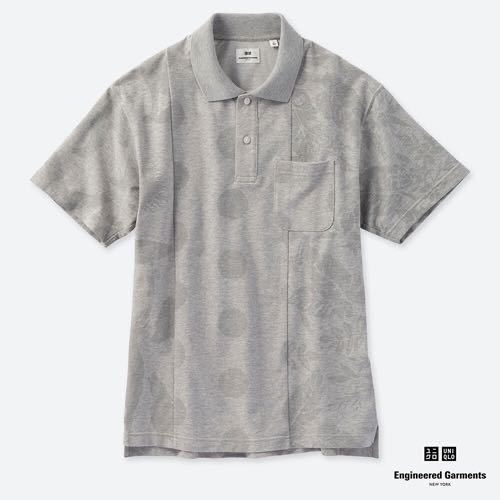 完売 未使用★UNIQLO and Engineered Garments /カノコプリント ポロシャツ 半袖 L Gray★オーバーサイズ ユニクロ エンジニアドガーメンツ