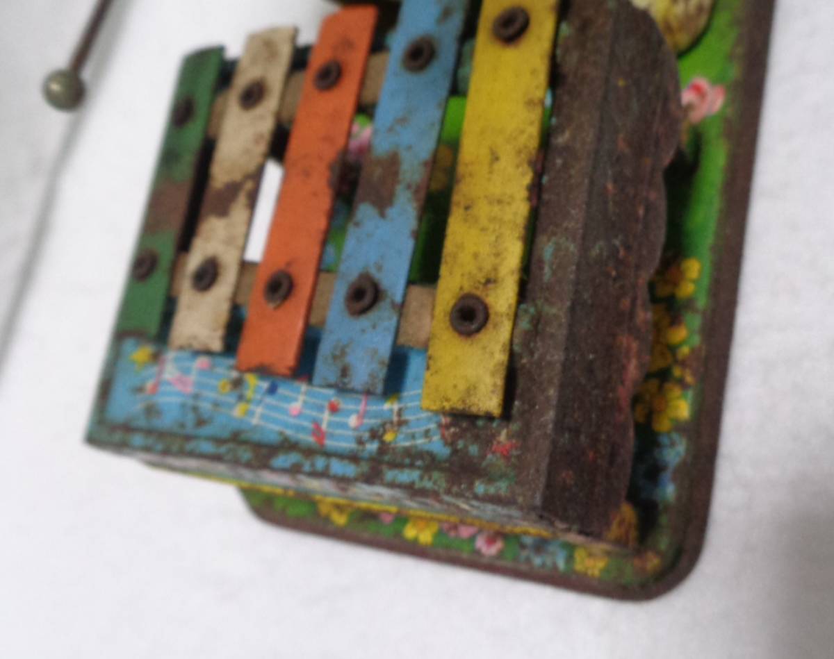 * retro *BURIKI* rare article [ tin plate ...zen my metallophone ... approximately 15×20cm operation verification settled ] Showa era that time thing antique Vintage present condition delivery 