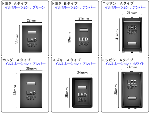 純正風スイッチ ホンダＡタイプ LEDイルミ付き 汎用型 I-333_画像3