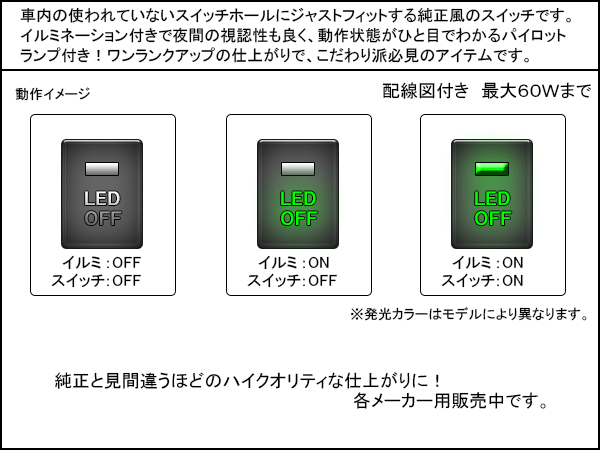 純正風スイッチ ホンダＡタイプ LEDイルミ付き 汎用型 I-333_画像2