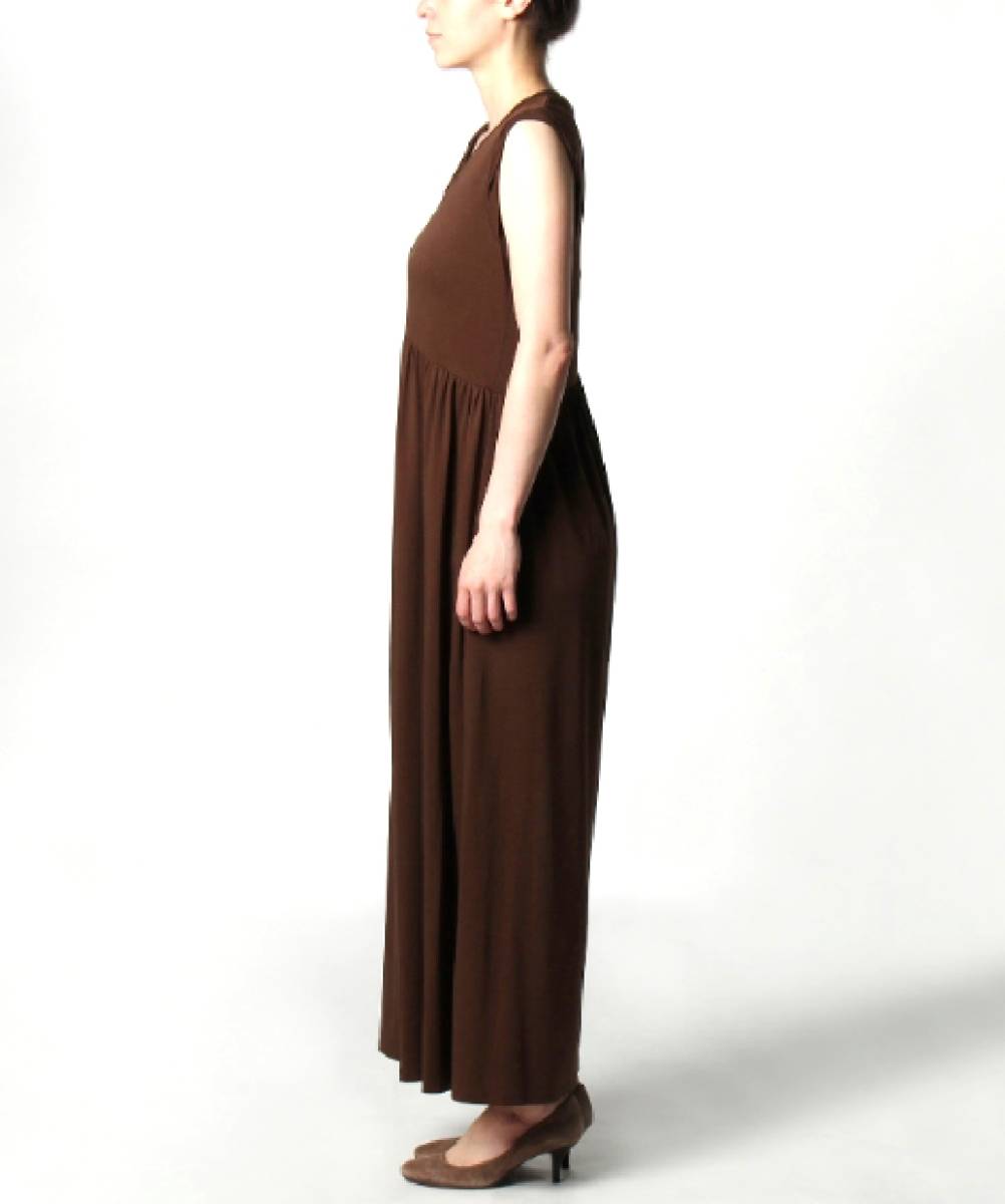 新品 three dots Smooth supima jersey long dress ノースリーブマキシワンピース S 茶色