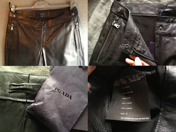  новый товар Prada высший класс кожа Biker брюки 42 черный натуральная кожа PRADA чёрный черный 