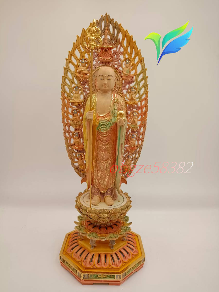 最大12%OFFクーポン 彩繪 精密細工 仏教美術 木彫仏像 総檜材 最新作 佳品 高39cm 地蔵王菩薩 仏像