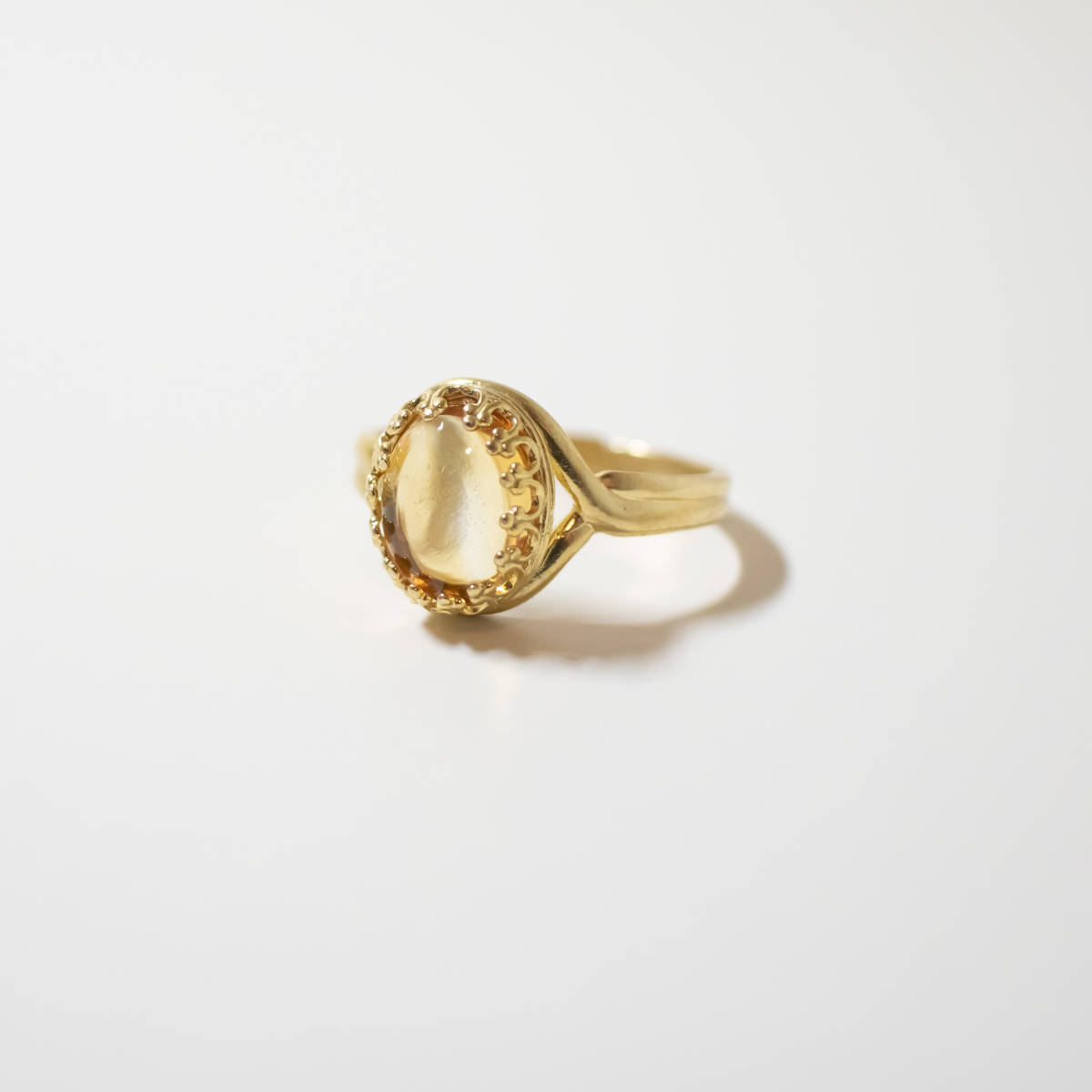 シトリン クラウン デザイン リング フリーサイズ 指輪 真鍮 天然石 ゴールドカラー_画像6