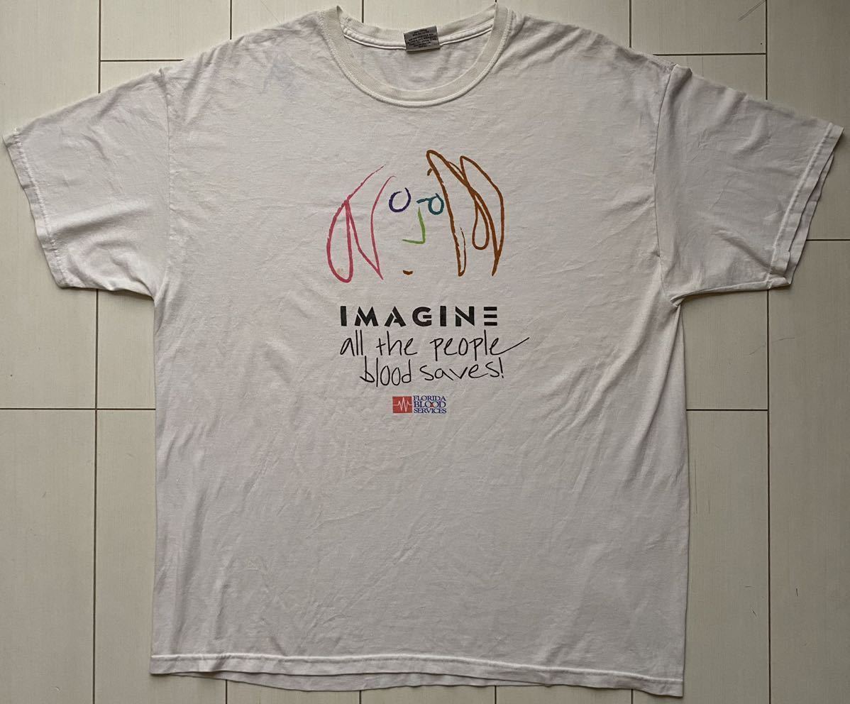 送料無料 90s vintage ビンテージ JOHN LENNON IMAGINE ジョン レノン beatles ビートルズ rock band  tour music art アートTシャツ 白 XL