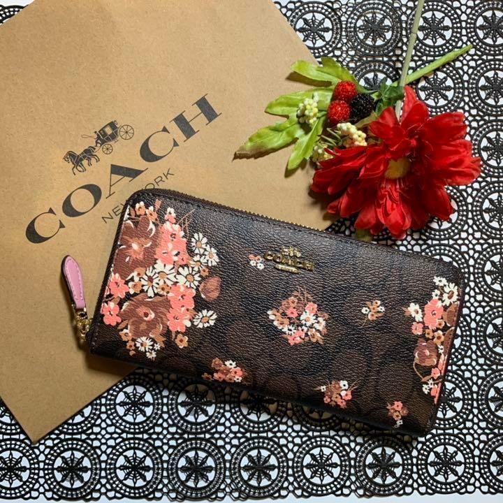 予約販売品 新品.未使用COACHコーチ 花柄長財布 シグネチャー メドレーブーケ フラワー