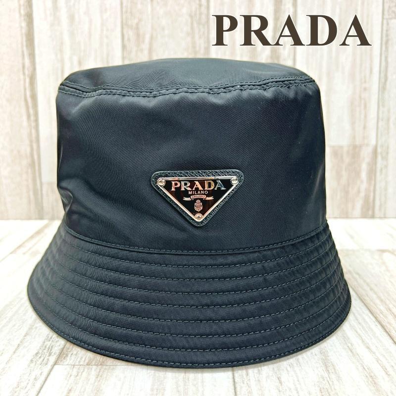 プラダ PRADA バケットハット 帽子 ナイロン ブラック Mサイズ 三角