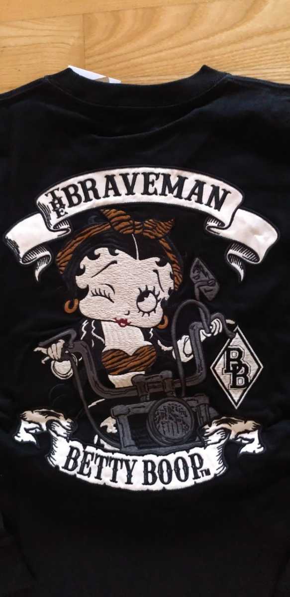 送料込★ベティちゃん　BETTY BOOP×The BRAVE MAN BBB-2230 天竺長袖Tシャツ　バイク　ブラック　XL