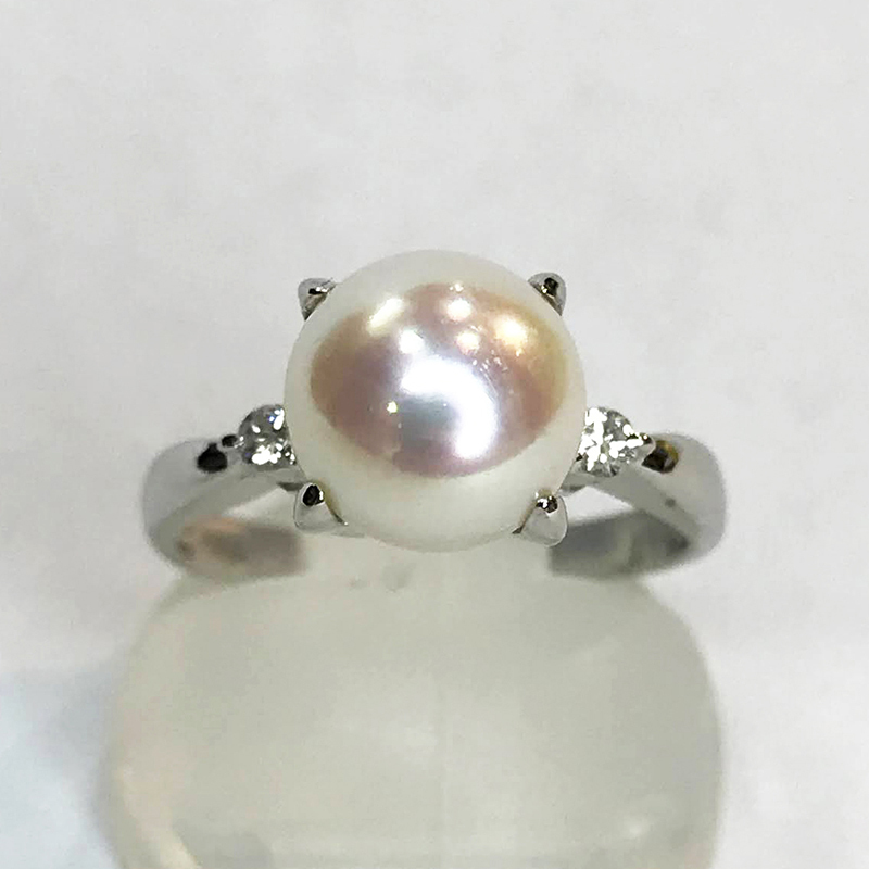 新しいスタイル ダイヤ / 8.0mm珠 パール Pt900 qoj.2093 0.07ct 9号 プラチナ Ring 指輪 リング その他