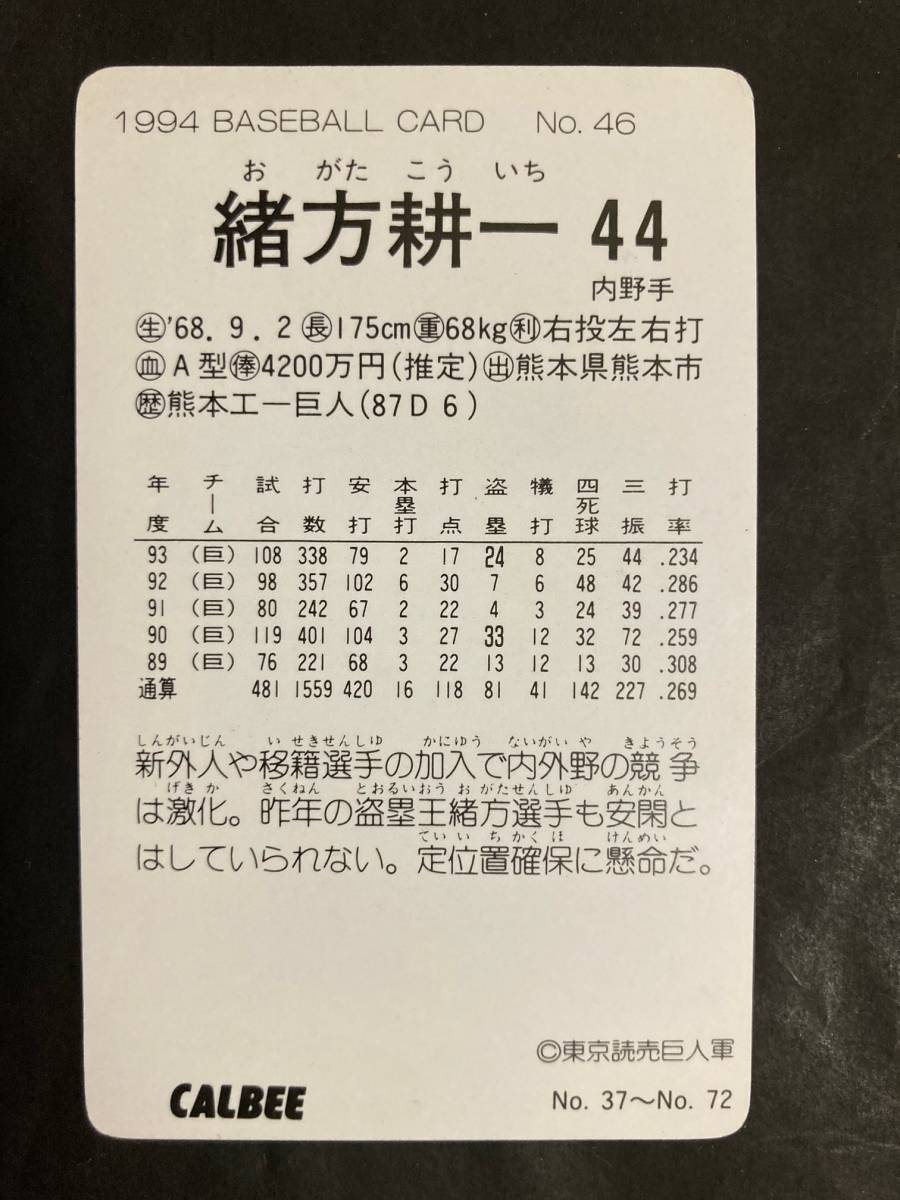  Calbee Professional Baseball card 94 year No.46. person . one . person ..1994 year ① ( for searching ) rare block Short block tent gram gold frame district version 