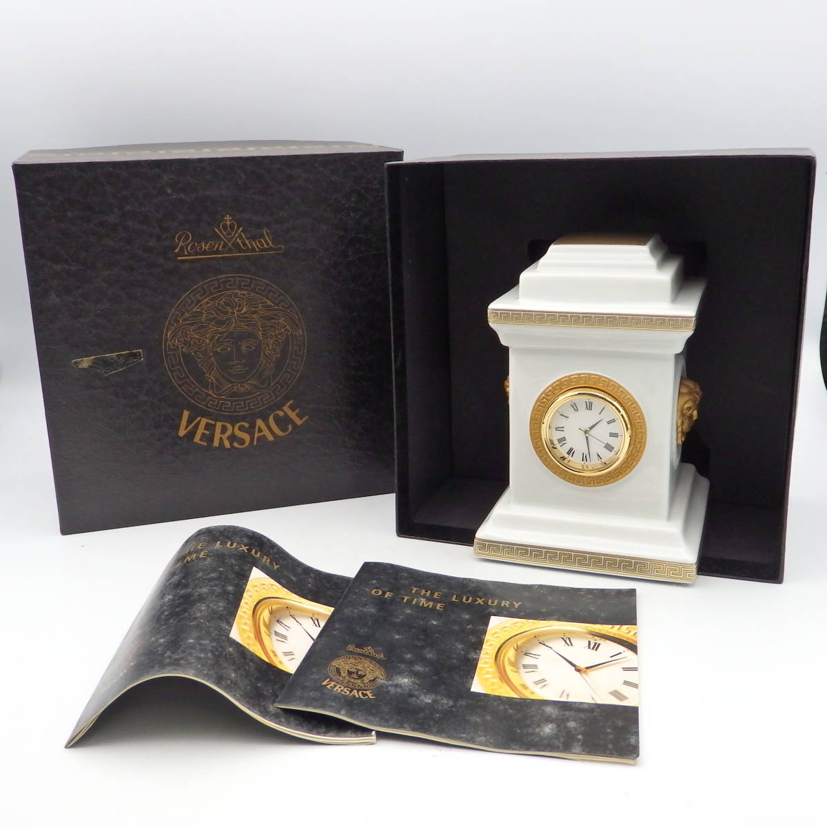 い09109【美品】VERSACE ヴェルサーチ/ローゼンタール/クオーツ/置時計