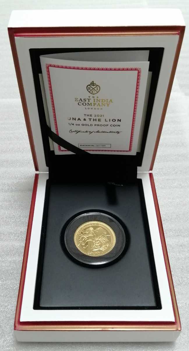 イギリス領 セントヘレナ 2021 ウナとライオン 金貨 1/4オンス オリジナル箱と証明書付きの画像1