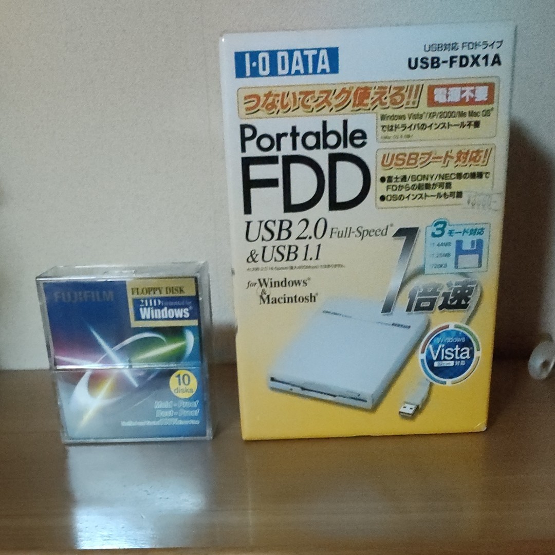 外付けフロッピーディスクドライブ　IODA製　USB-FDX1 ＆フロッピーディスク 未使用 10枚