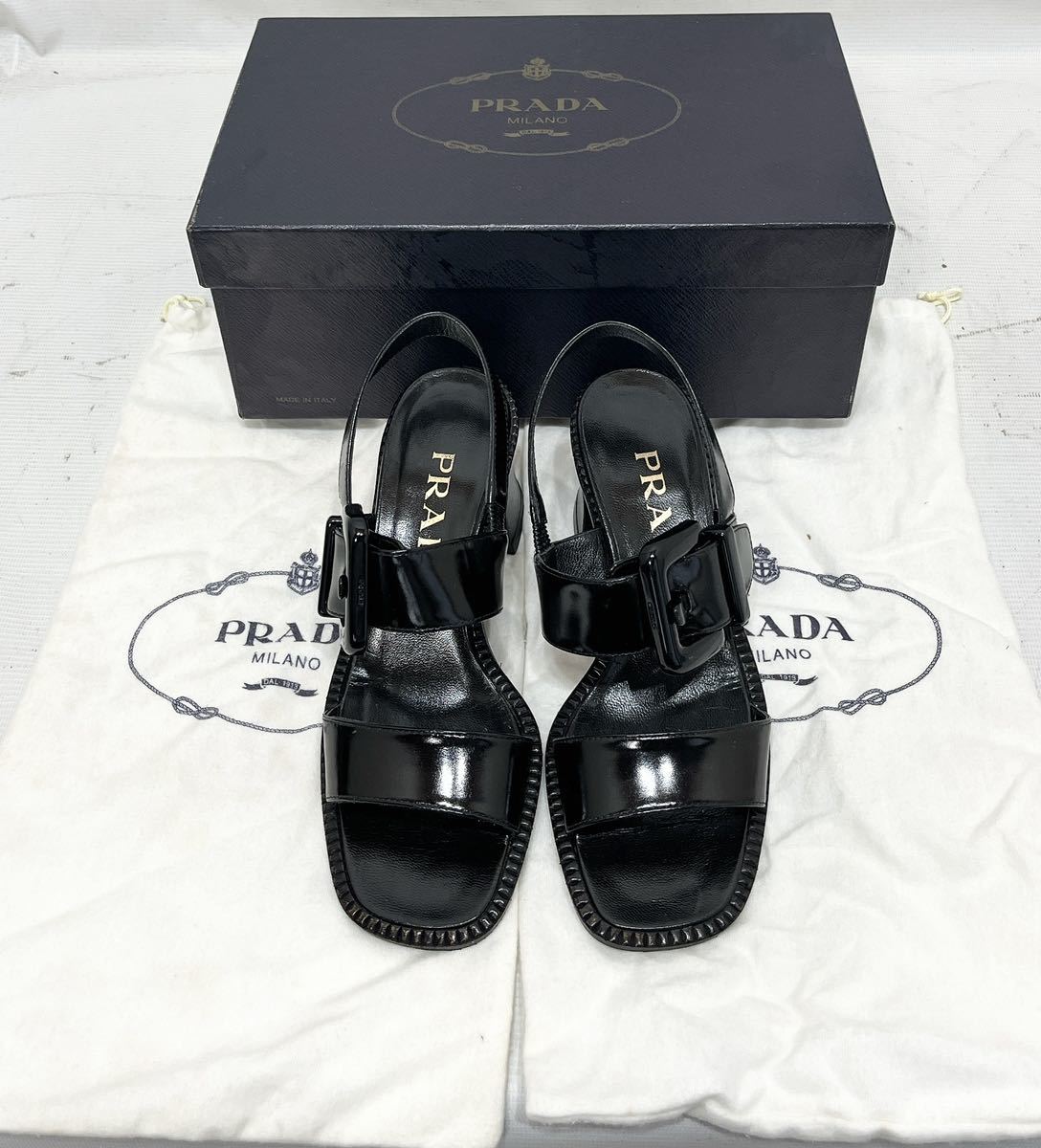 中古美品 PRADA プラダ レザー ナイロン サンダル 表記サイズ35 1/2 靴