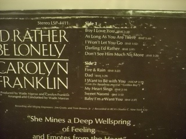 [LP] CAROLYN FRANKLIN / I'D RATHER BE LONELY キャロリン・フランクリン US盤 RCA LSP-4411 アレサ・フランクリン妹 ◇r40908_画像3