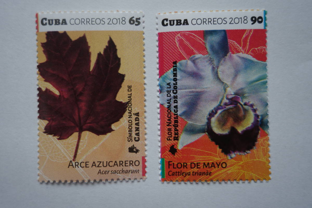 外国切手：キューバ切手 「アメリカ大陸の国々の国花」 8種完 未使用_画像4