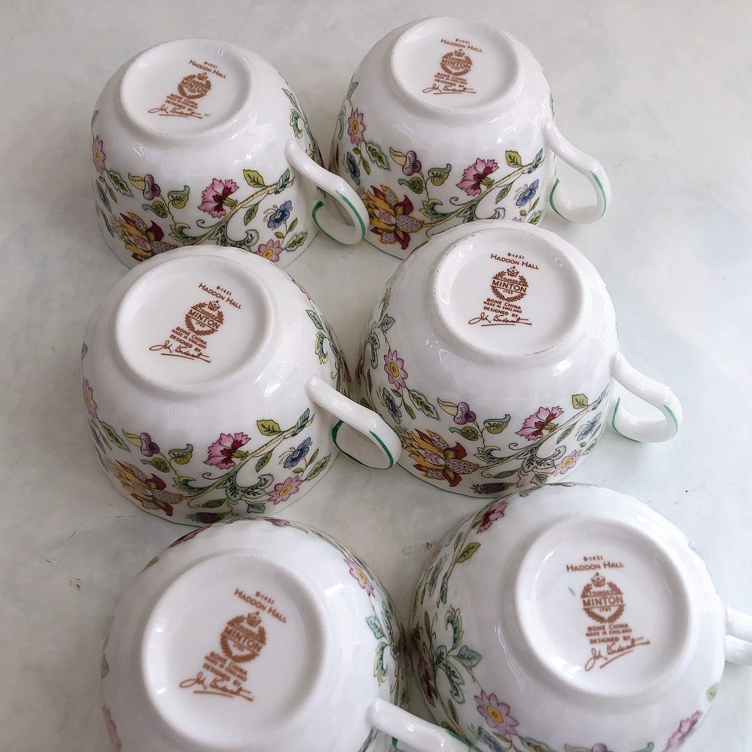 □ MINTON ミントン ハドンホール カップ&ソーサー 6客セット 花柄 優遇価格 ミントンハドンホールグリーントリムカップソーサーセット1脚 1948 未使用品 食器