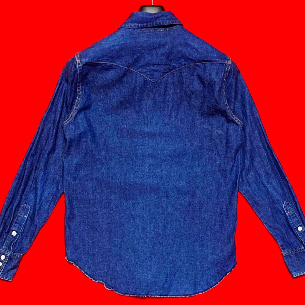  Wacko Maria * iron plate *. Logo embroidery long sleeve western shirt Denim . plain navy blue indigo M using one's way eminent mote Leroux do American Casual Vintage 