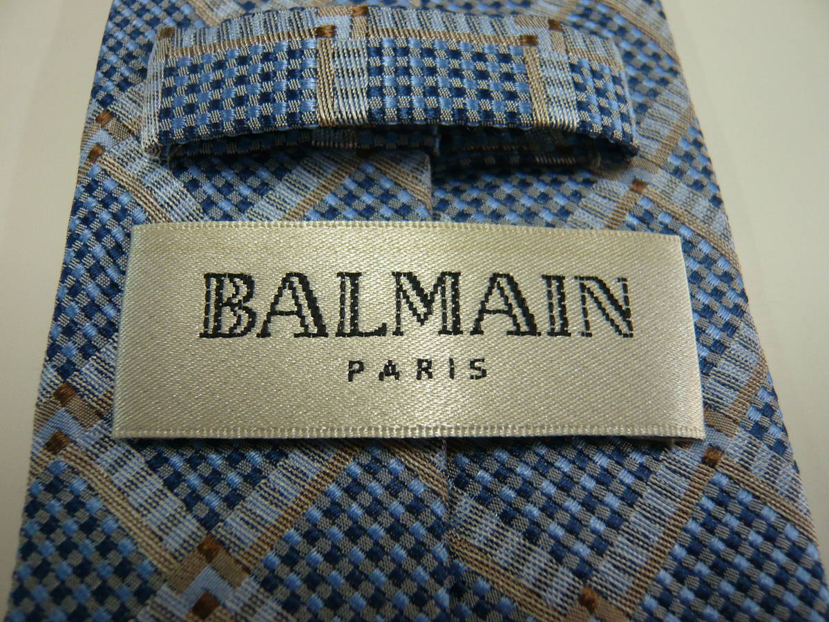 バルマン　ネクタイ 01A　新品　専用ケース付き　プレゼントにも！　BALMAIN　チェック柄　ブルー