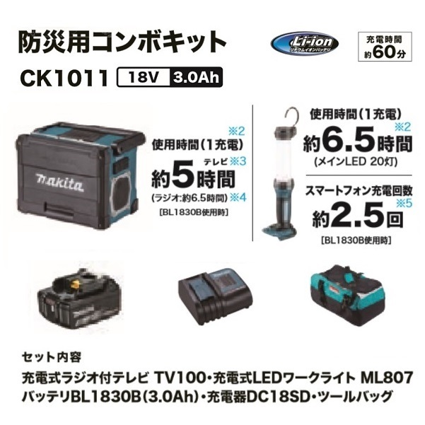 ②新品 マキタ CK1011 18V防災用コンボキット TV100 ML807 BL1830B