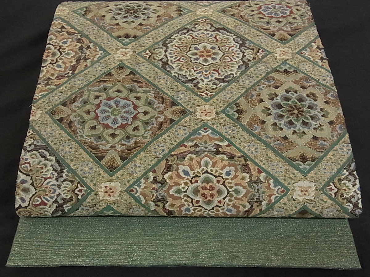 着物屋こころ□極上 明綴れ 太鼓柄袋帯 中国三大刺繍 相良刺繍 花菱文