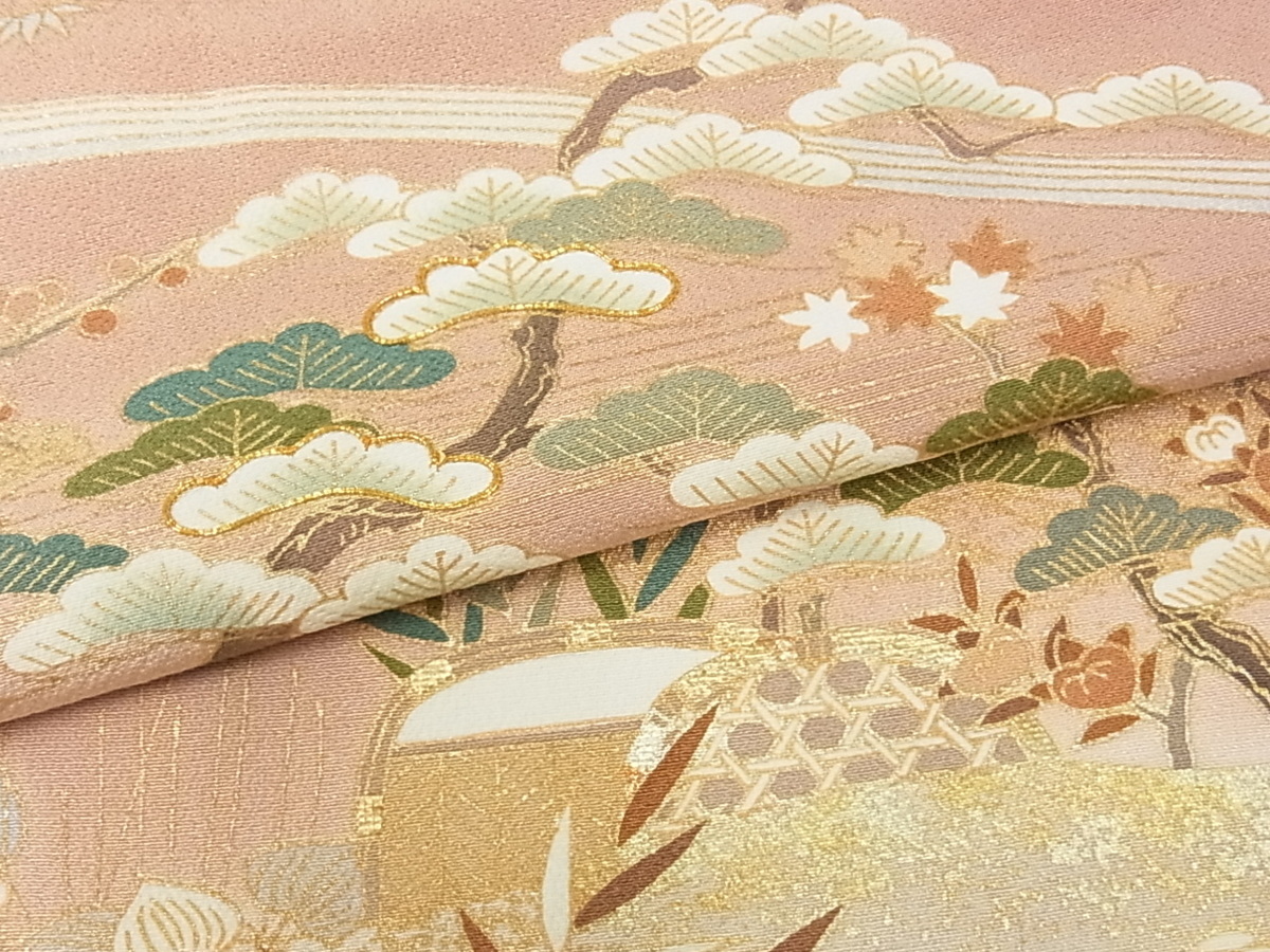 ポンパドー ビター 訪問着 友禅 駒刺繍 松竹梅 風景花文 金彩 mop1755