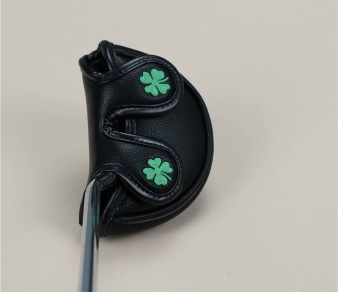 ゴルフパターカバー高級PUレザー製マレット磁石タイプ開閉 幸せクローバー 黒色｜PayPayフリマ