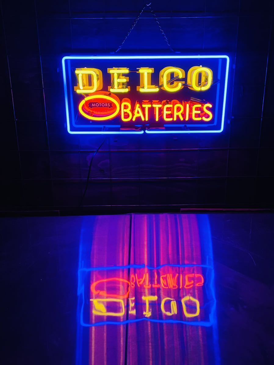 デルコ Delco バッテリー ネオン 看板 ハーレー シボレー フォード アメ車 雑貨 北米 ホットロッド ガレージ 世田谷 電気 アンティーク
