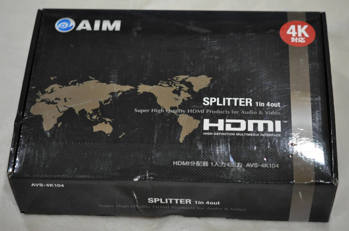 【新品同様品】AIM エイム　HDMI SPLITTER スプリッタ　HDMI 分配器　1 in / 4 out　AVS-4K104　4K 対応_画像1