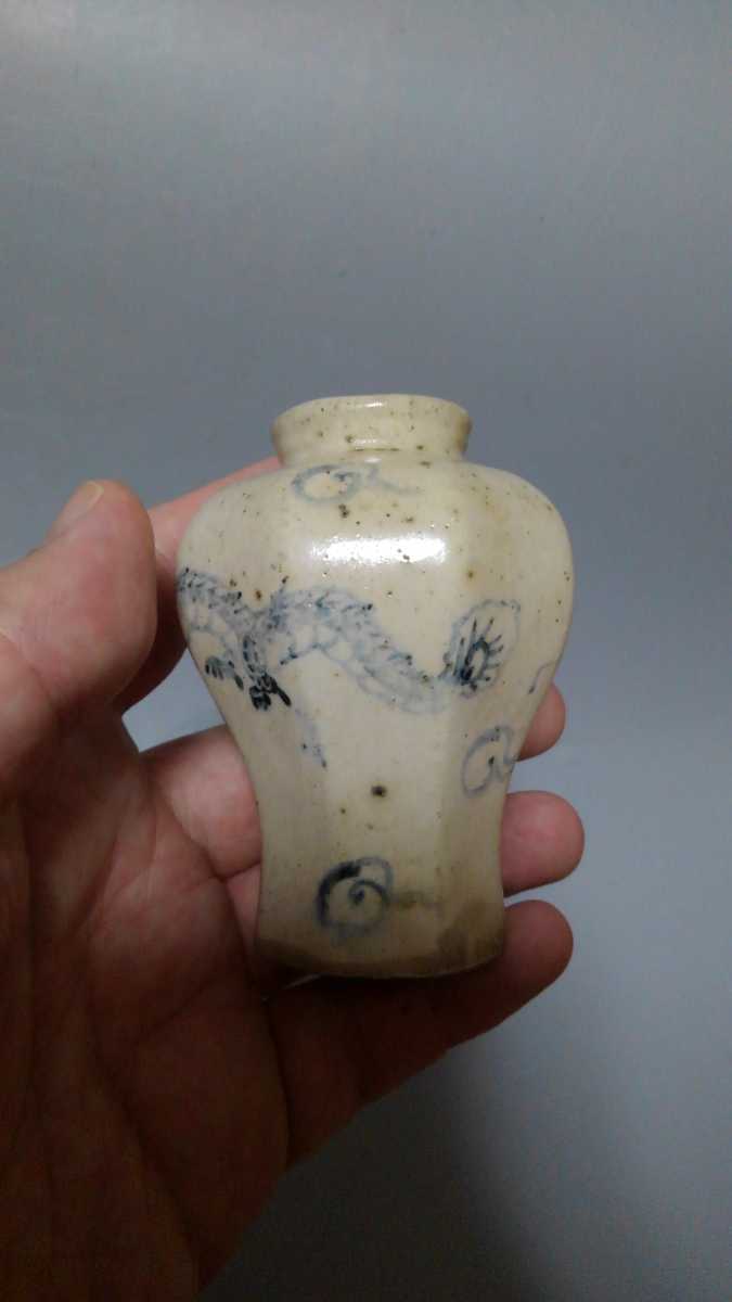 李朝 白磁 染付 龍文 八角 面取 小壺 茶入【箱有】 | patiooccitan.com