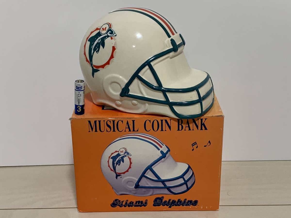 激レア NFL マイアミドルフィンズ コインバンク 未使用品 貯金箱 陶器製 1993年 NFLP Miami Dolphins COIN BANK 外箱付_画像1