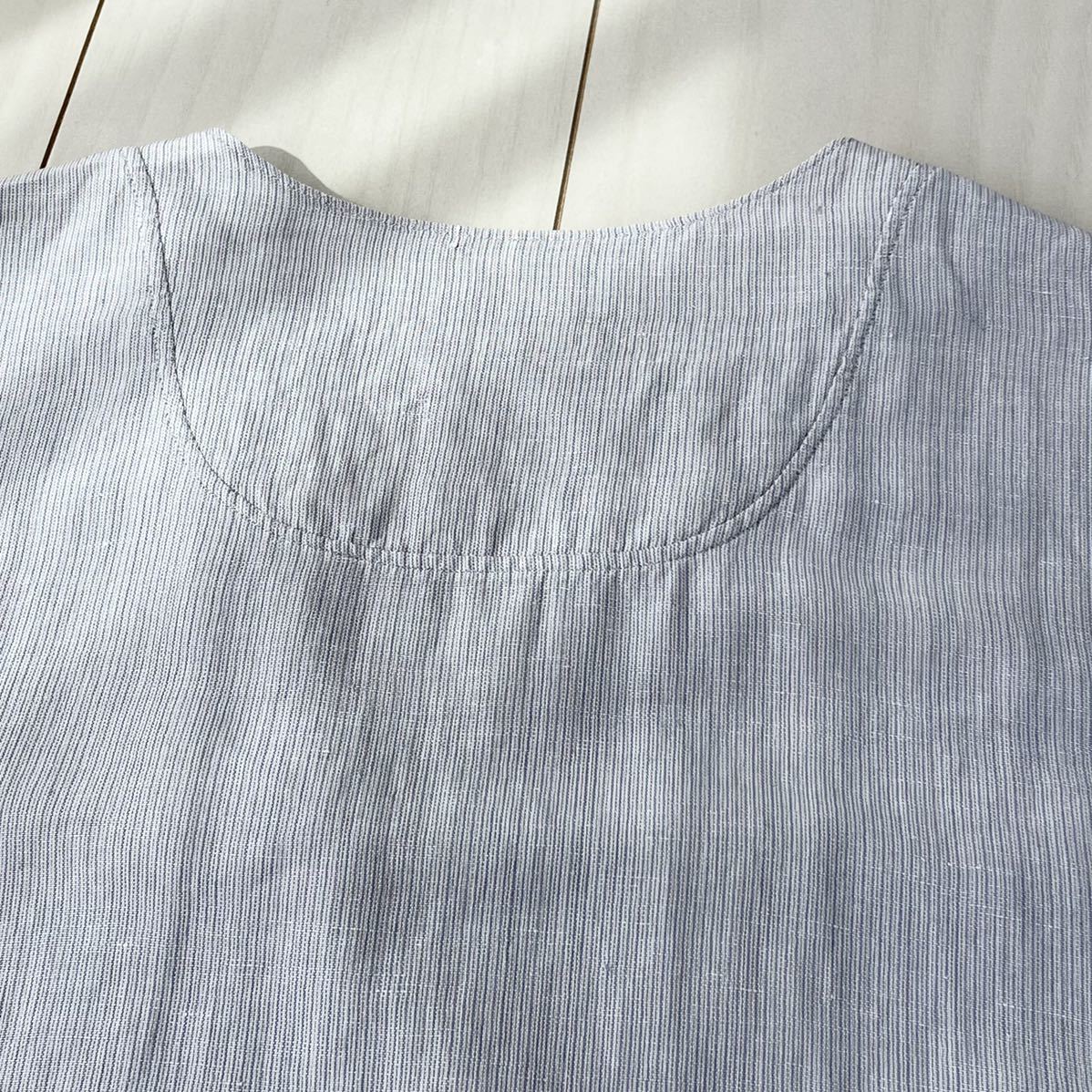 LOOK use susuris abrasion linen cotton no color stripe shirt One-piece free size long shirt hemp hand ..