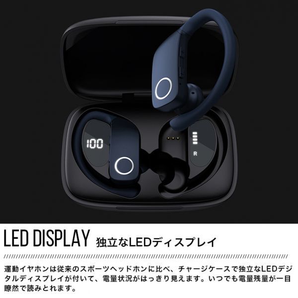 【最新版耳掛け式 Bluetooth5.0 イヤホン】 ワイヤレス イヤホン デジタルディスプレイチャージケース付き LED電量表示_画像3