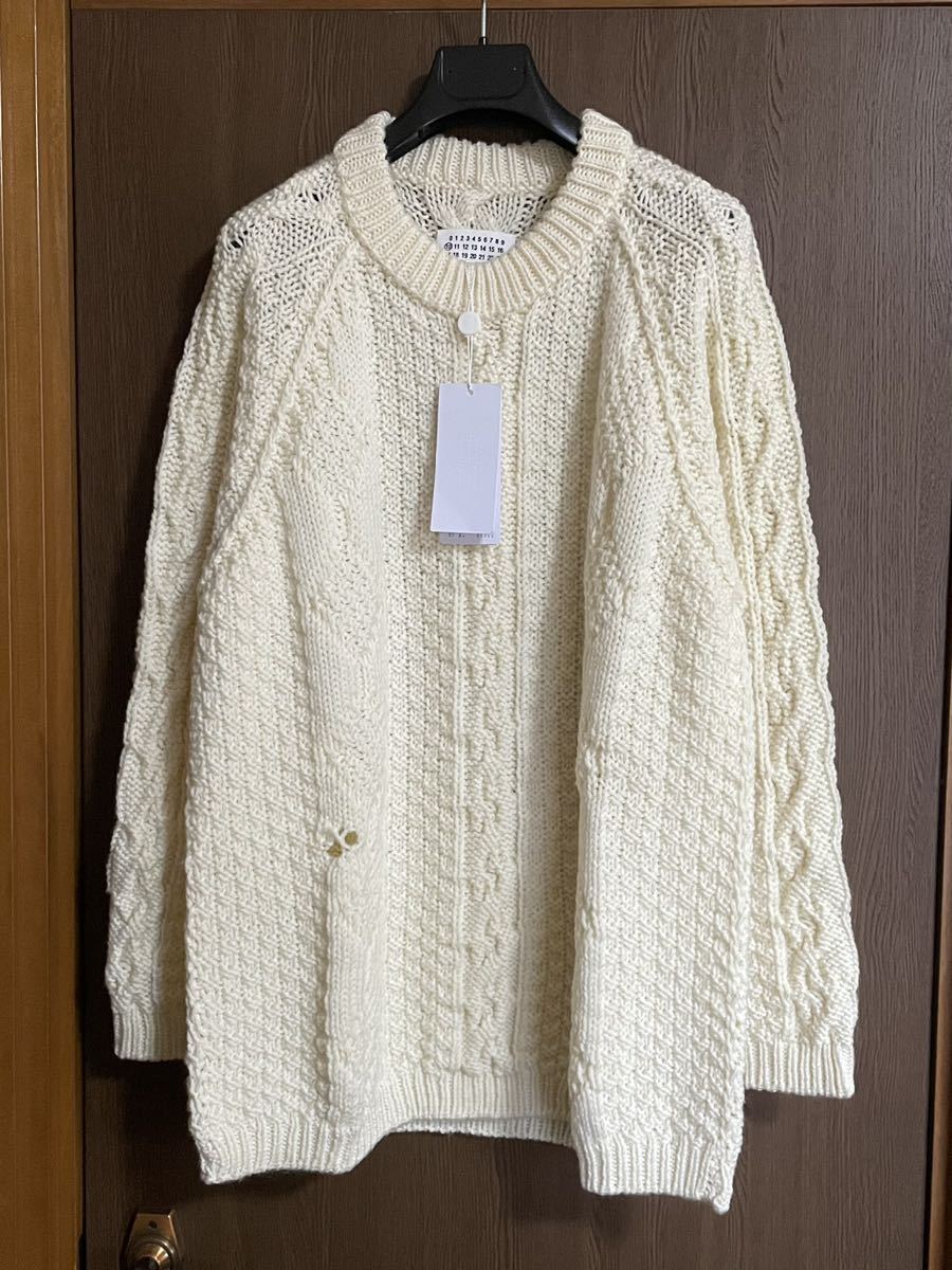 XL新品 メゾンマルジェラ アランニット フィッシャーマン デストロイ セーター 21AW size XL Maison Margiela 10 メンズ ニット アイボリー_画像1