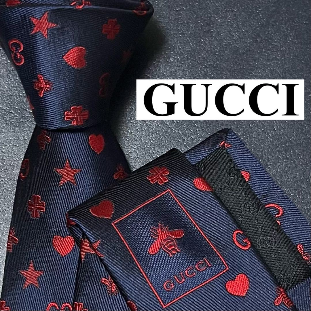 GUCCI グッチ GG シルク100％ 総柄 ネクタイ ピンク 蜂 ビジネス