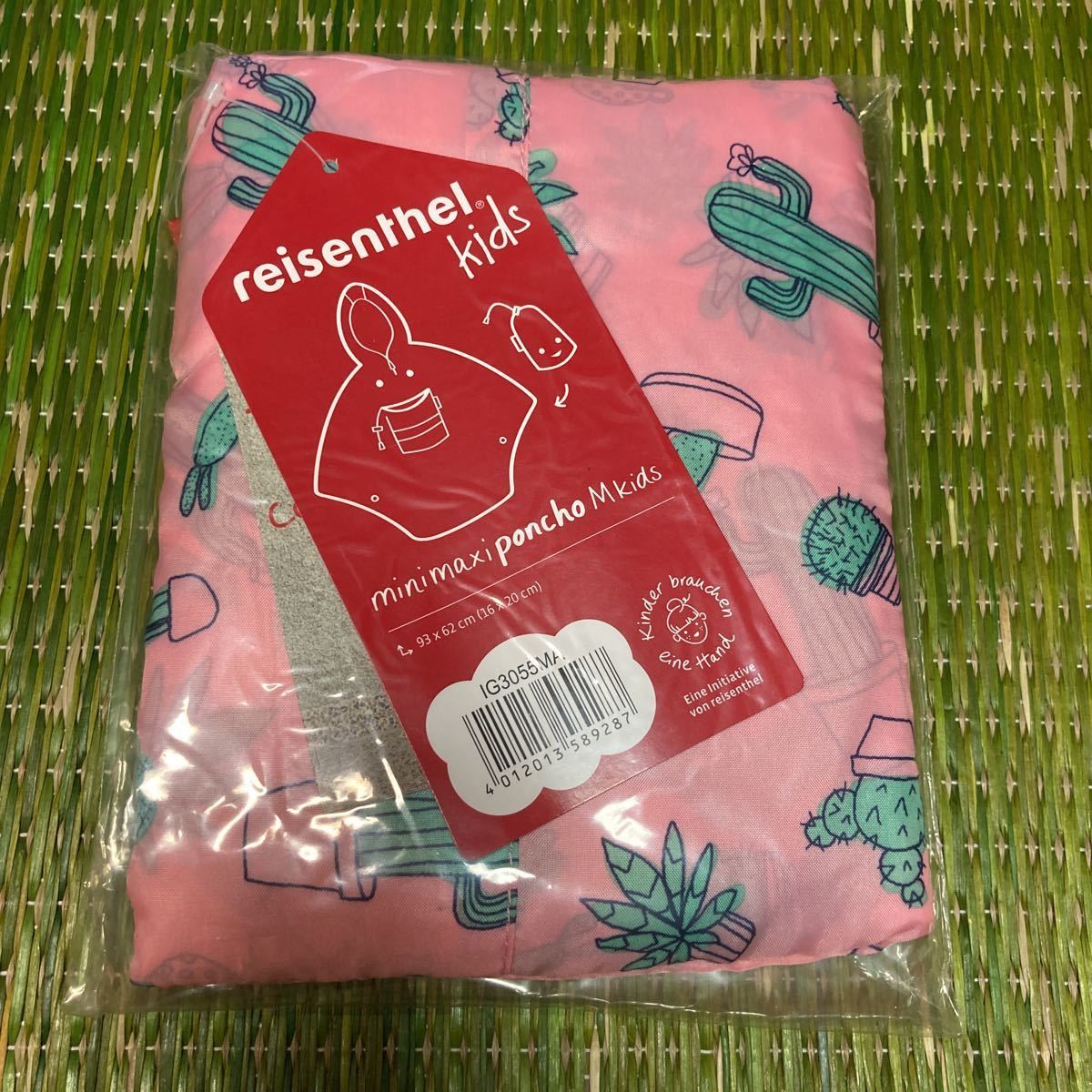 reisenthel(ライゼンタール) MINI MAXI PONCHO M KIDS カクタスピンク キッズポンチョ 子供用 雨具 カッパ レインコート サボテン柄