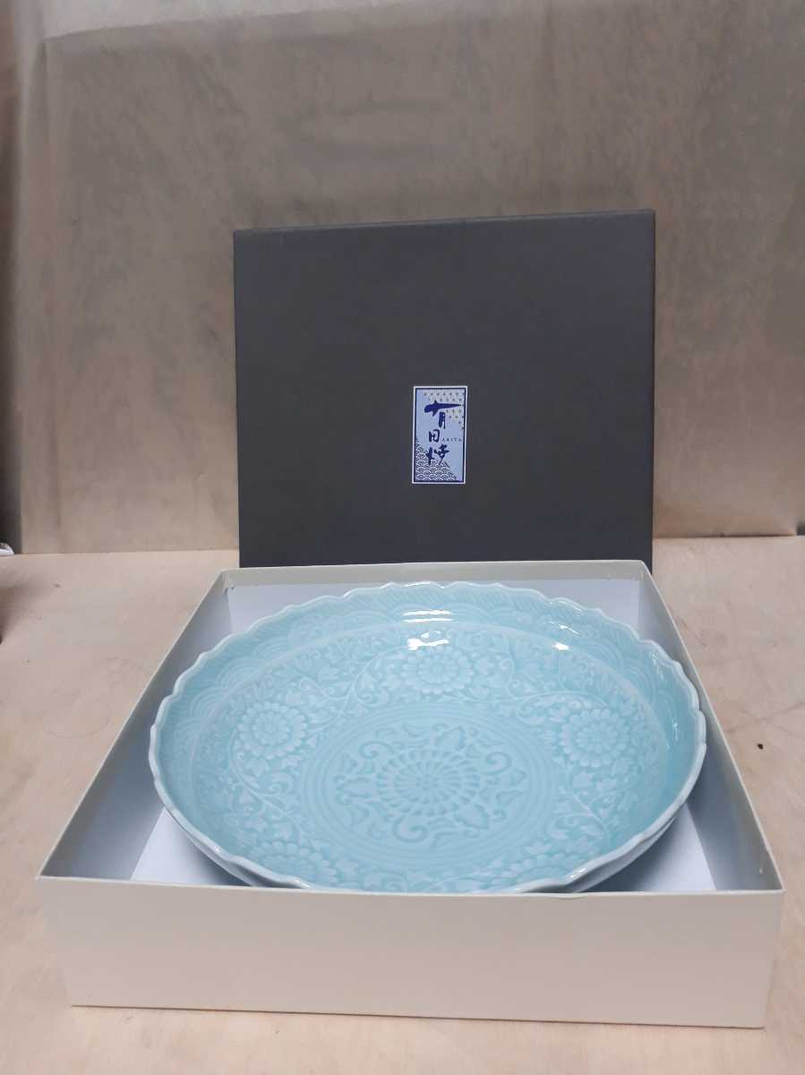 有田焼 青白磁 桔梗渕盛鉢 直径約26.5cm 未使用 深皿の画像1