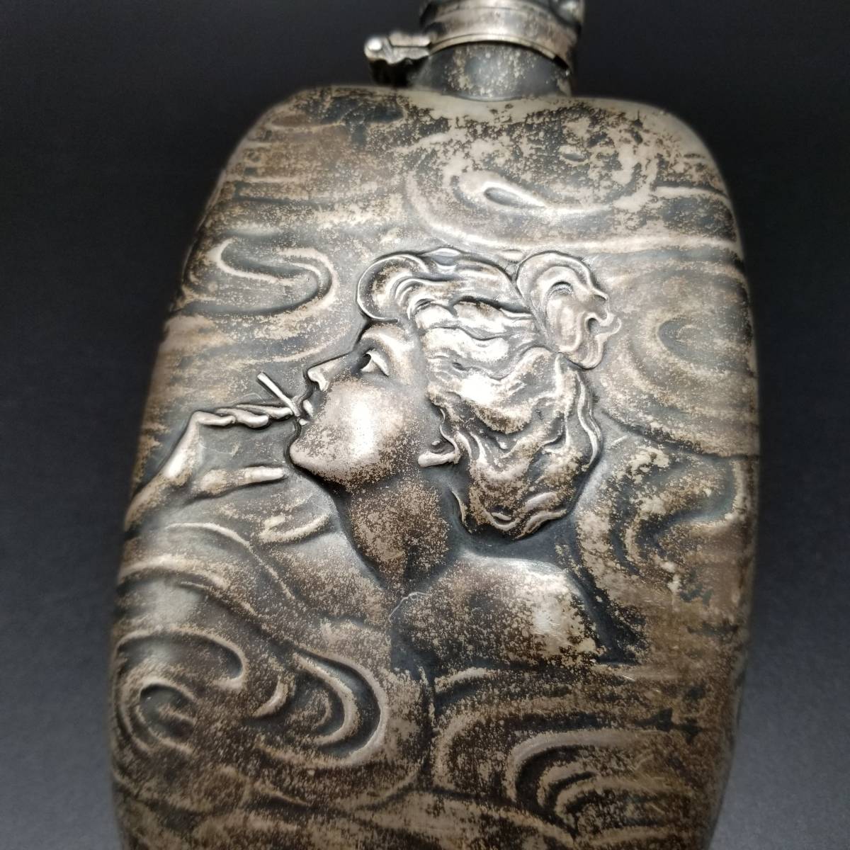 1900 годы первый голова американский античный Victoria серебряный flask фляга женщина изображение гравировка серебряный посуда для сакэ бутылка 