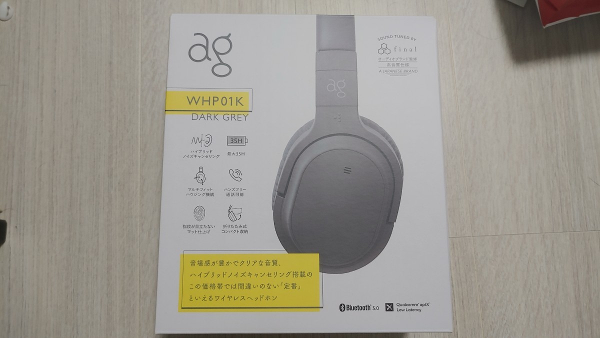 ag WHP01K　DARK GREY ノイズキャンセリングヘッドホン Bluetooth ワイヤレス