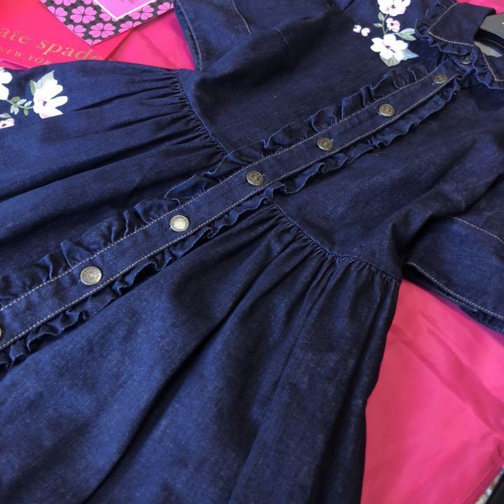 美品】kate spade デニム刺繍ドレス フレア シャツワンピース サイズ2 