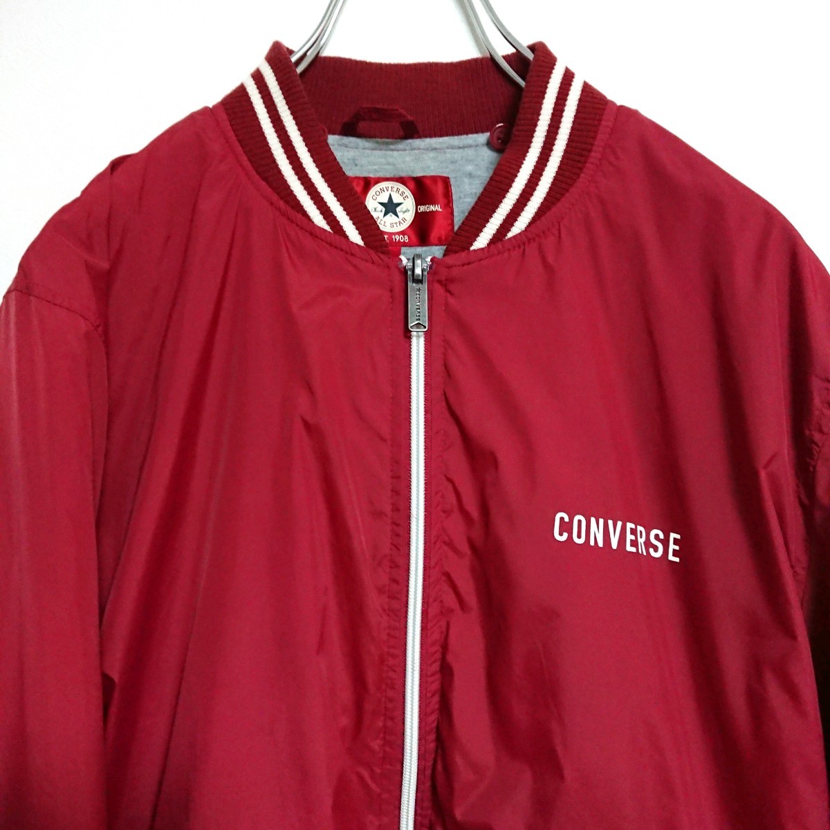 converse コンバース 暗赤色 ブルゾン ナイロンジャケット スタジャン アウター Lサイズ CONVERSE