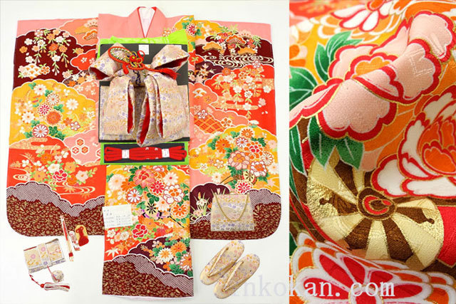 [.. павильон ] новый продукт "Семь, пять, три" натуральный шелк 7 лет для девочка высококлассный кимоно с длинными рукавами кимоно полный комплект *... рисунок розовый серия цветок машина цветок *sdyuri008