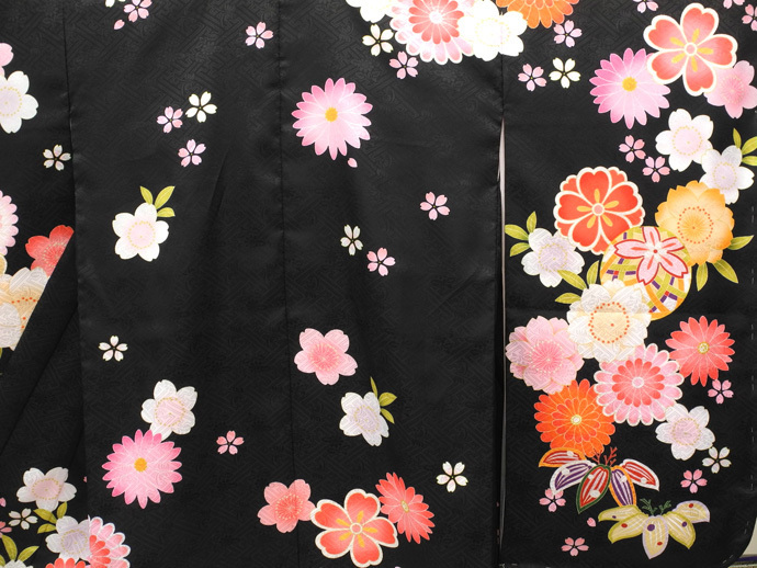 [.. павильон ] "Семь, пять, три" новый продукт 7 лет для девочка высококлассный кимоно с длинными рукавами кимоно полный комплект * чёрный цвет серия .. Sakura *[....]1034-003