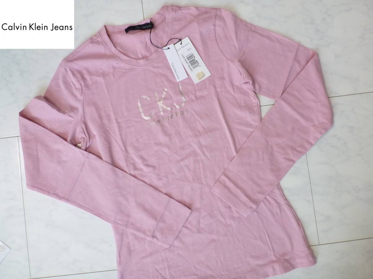 新品Calvin Klein Jeans （カルバンクラインジーンズ）ピンク　長袖　ストレッチ抜群　Ｔシャツ　Ｓ_画像1
