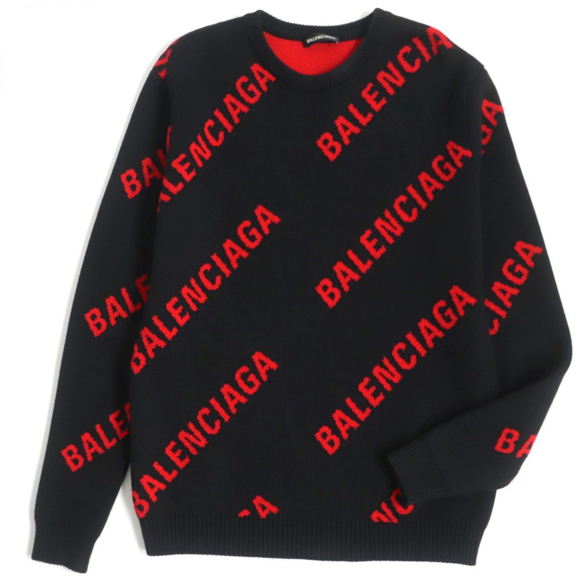 美品▽19SS BALENCIAGA バレンシアガ 570753 ジャガードロゴ クルー