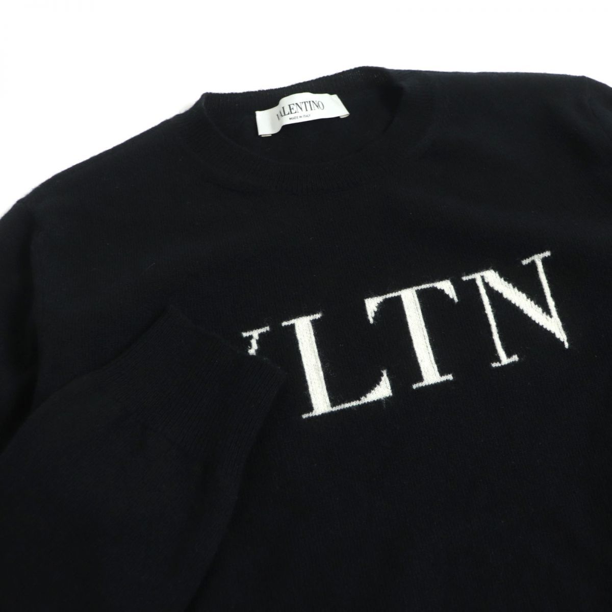 美品□VALENTINO/ヴァレンティノ VLTNロゴ ウール×カシミヤ クルー
