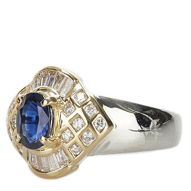 Pt900 プラチナ K18YG イエローゴールド サファイア0.98ct ダイヤ0.49