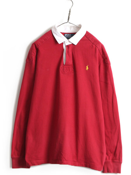 大きいサイズ XL ■ POLO ポロ ラルフローレン 長袖 ラガーシャツ ( メンズ ) ラグビーシャツ 長袖シャツ カスタムフィット ポニー刺繍 赤