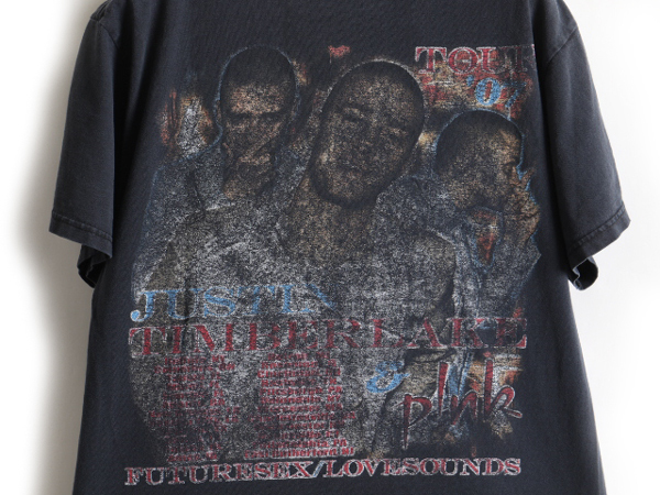 人気 黒 ■ ジャスティン ティンバーレイク 2007年 ツアー プリント 半袖 Tシャツ / メンズ M 古着 アーティスト ミュージシャン プリントT_画像6