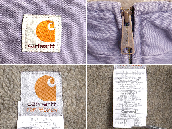 US企画 希少サイズ XS ■ カーハート モックネック 裏 パイル フリース ダック ベスト ( レディース ) 古着 CARHARTT ボア フルジップ 紫_画像3